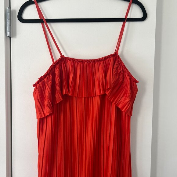 Zara Red/Orange Pleated Slip Dress - Picture 5 of 5